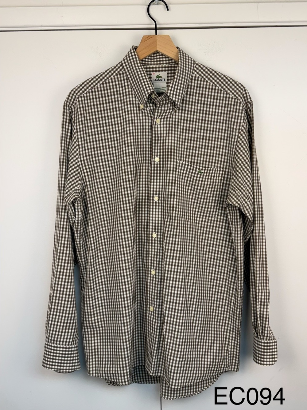 Lacoste Men’s Brown White Gingham Check Cotton Button-Down Shirt 40 M F5182